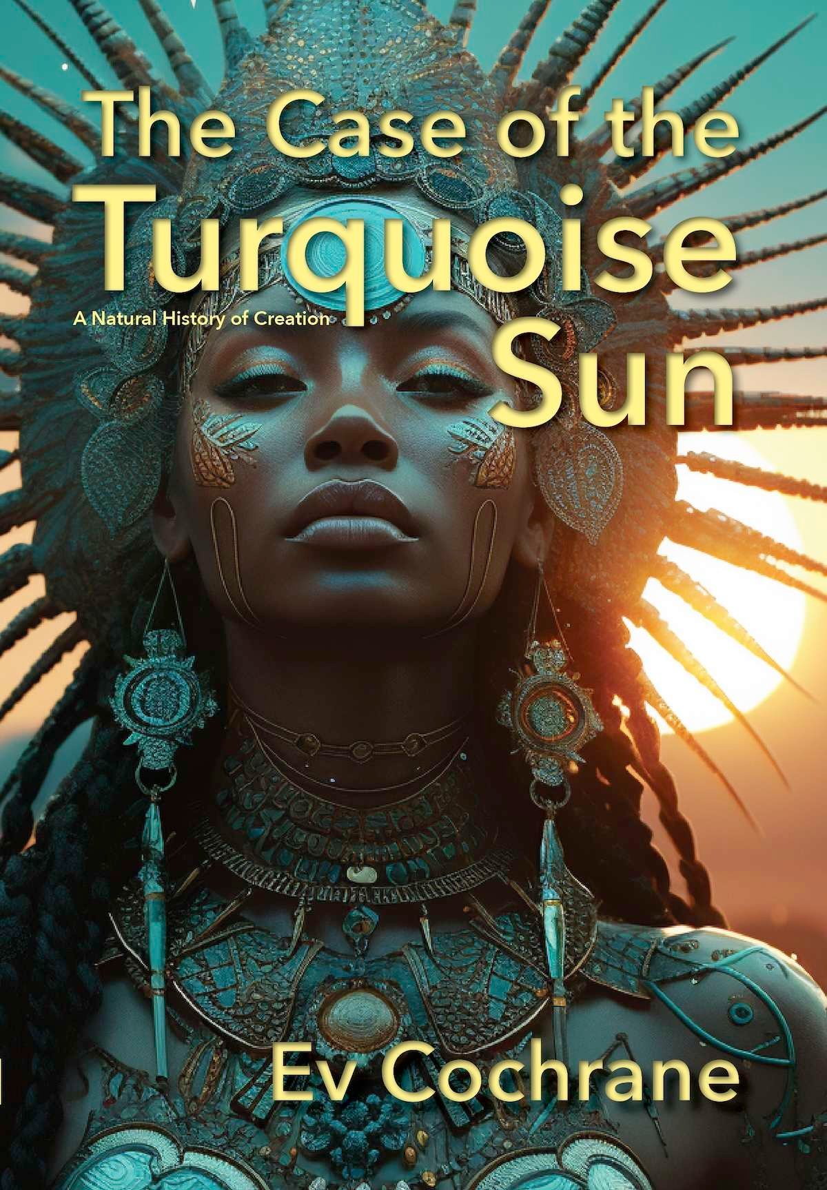 book cover showing image of a woman as the turquoise sun